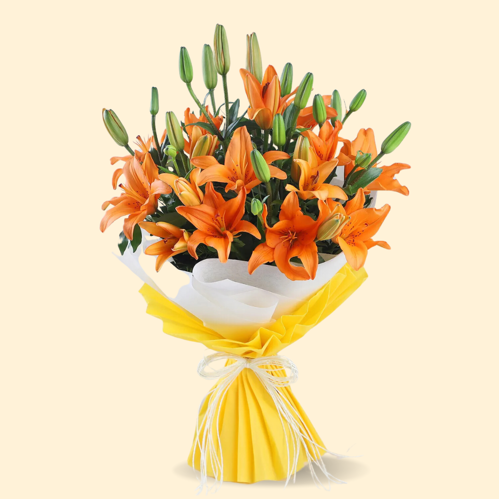 orange asiatic lily bouquet Vibrant Orange Lily Bouquet | Lily Gift | Buy Online India