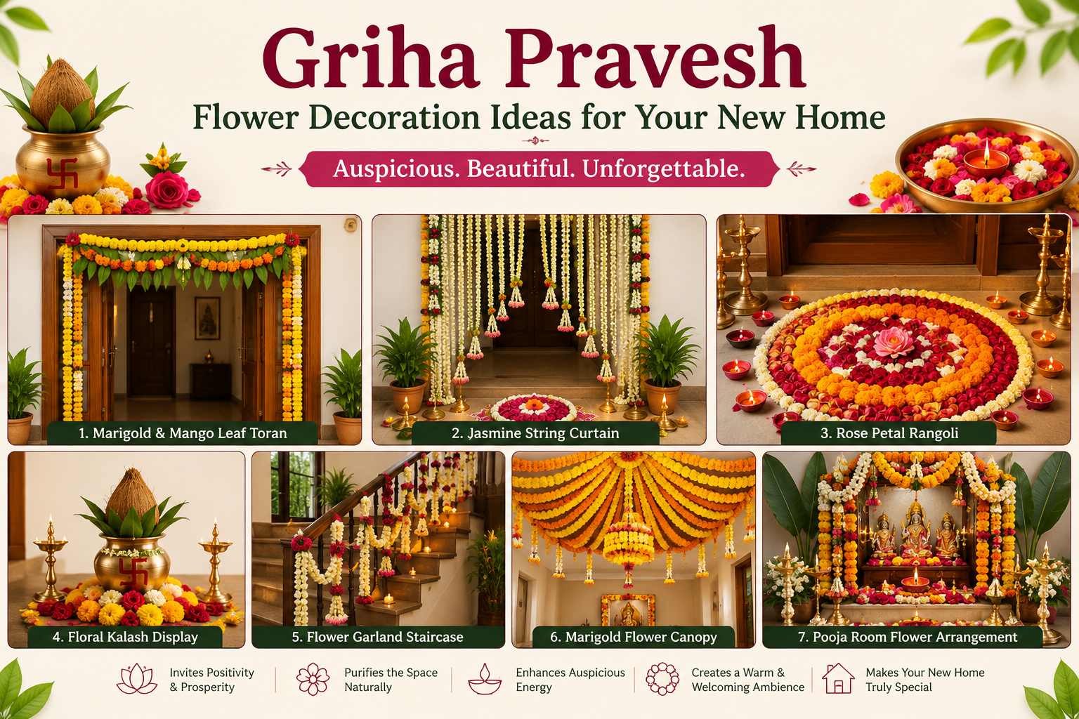 Griha Pravesh Flower Decoration Ideas for New Home Ceremony