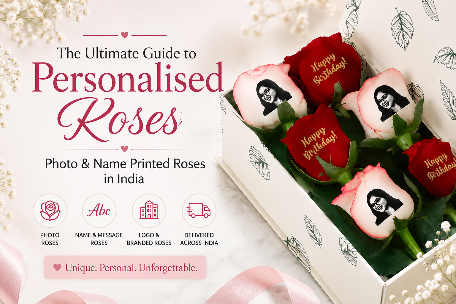 Personalised photo and name printed roses in a gift box