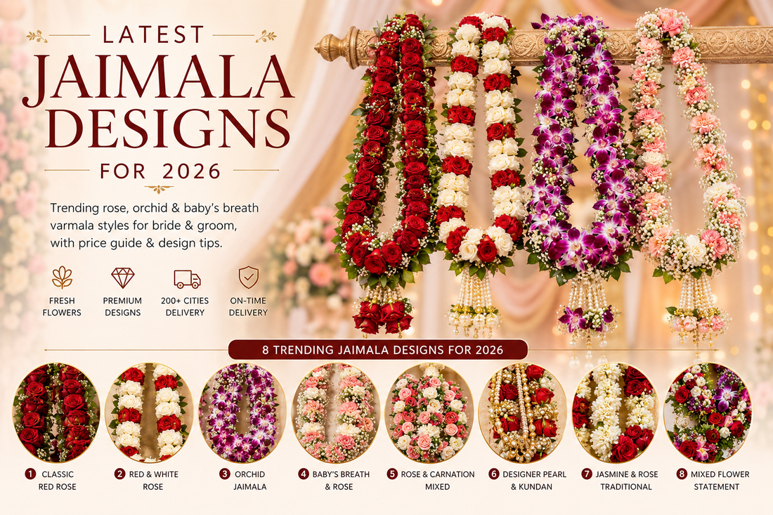Latest jaimala designs for 2026 featuring red rose