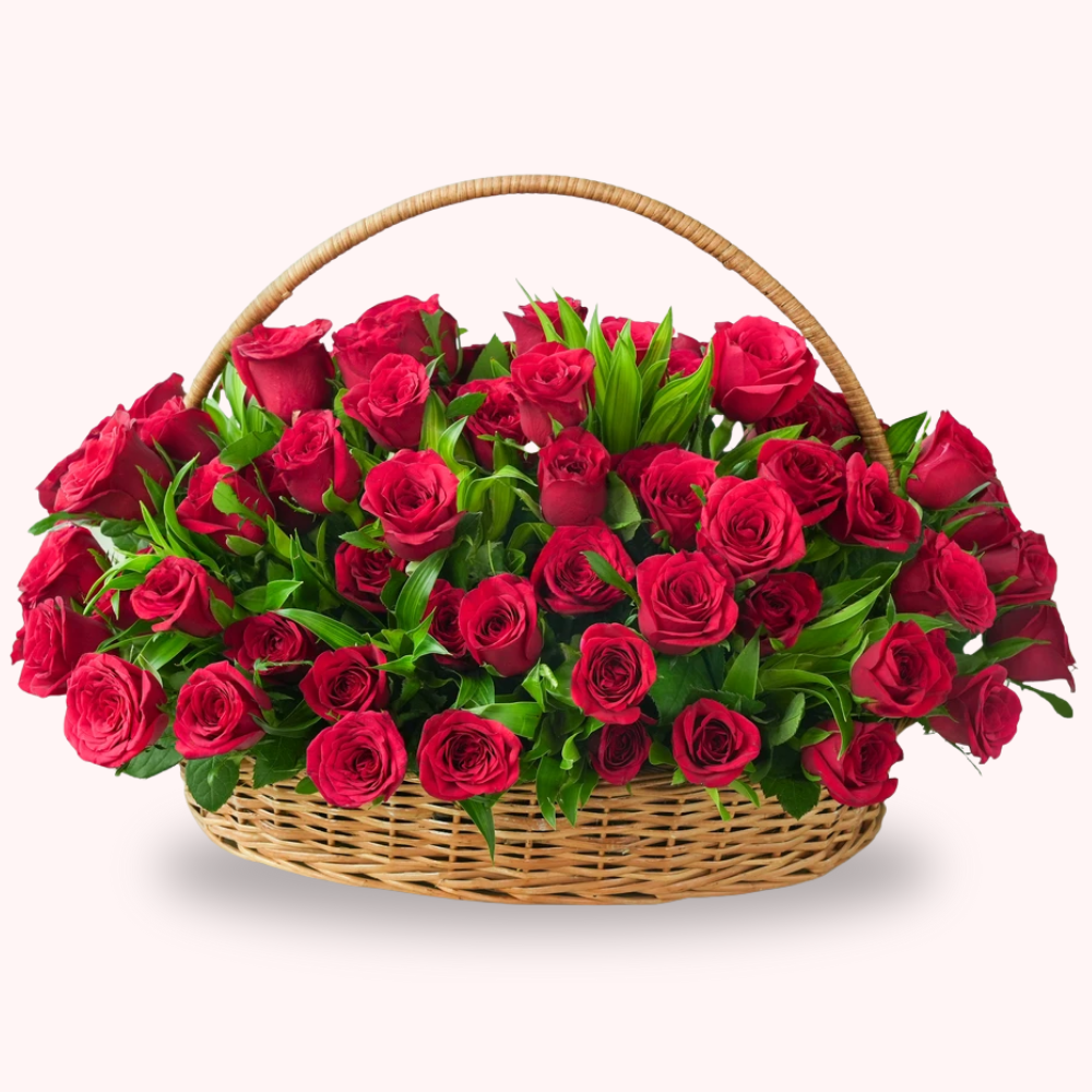 100 Love Roses Basket Arrangement