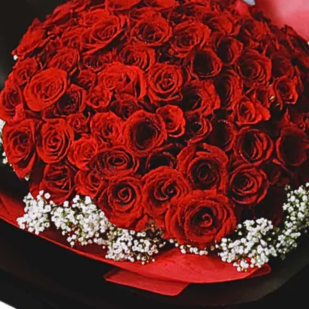Crafted with 108 Exquisite Deluxe Red Roses for Her
