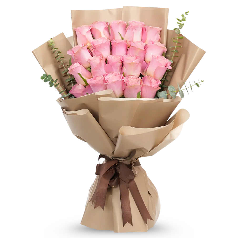 20 Pink Roses with Green Fillers