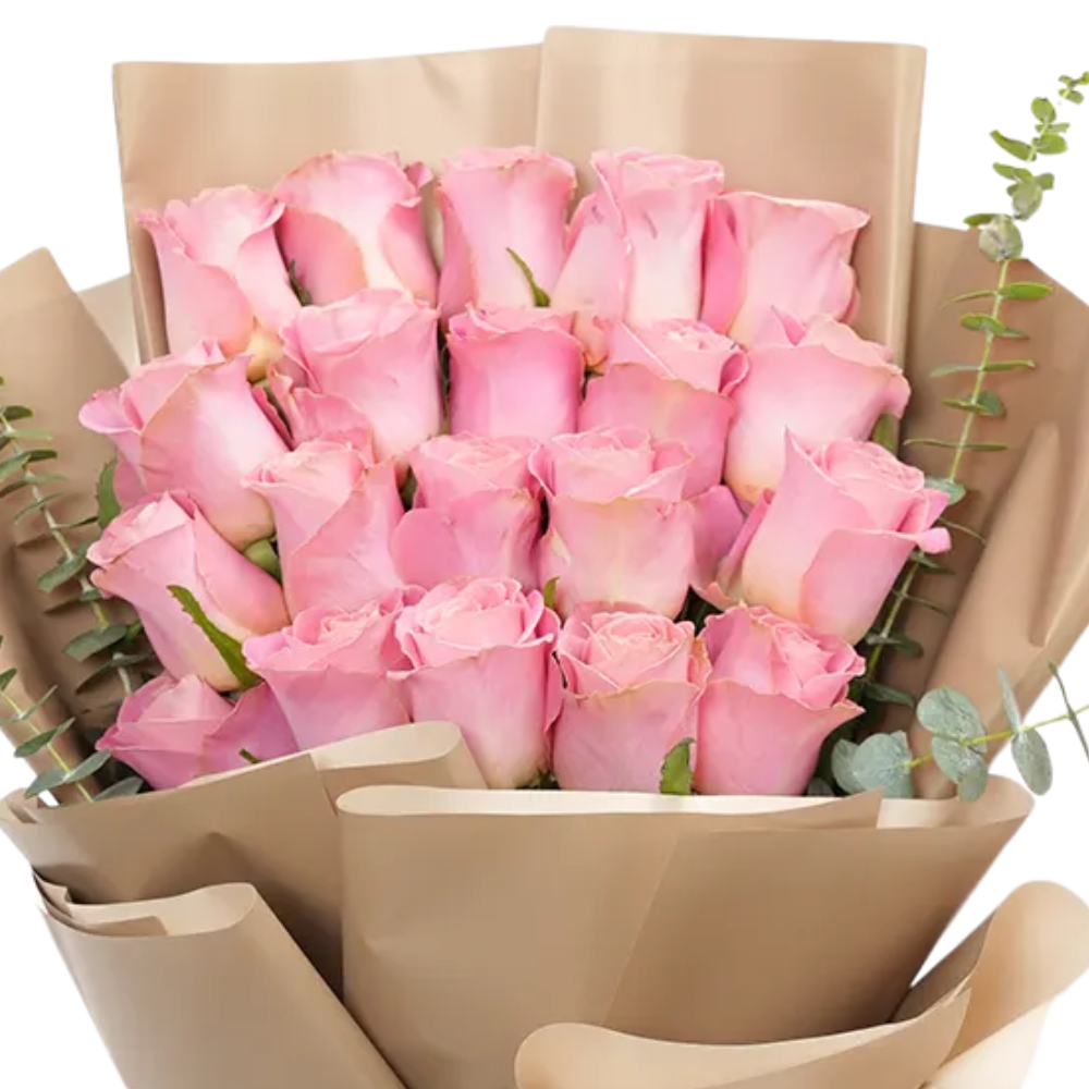 20 Pink Roses with Green Fillers