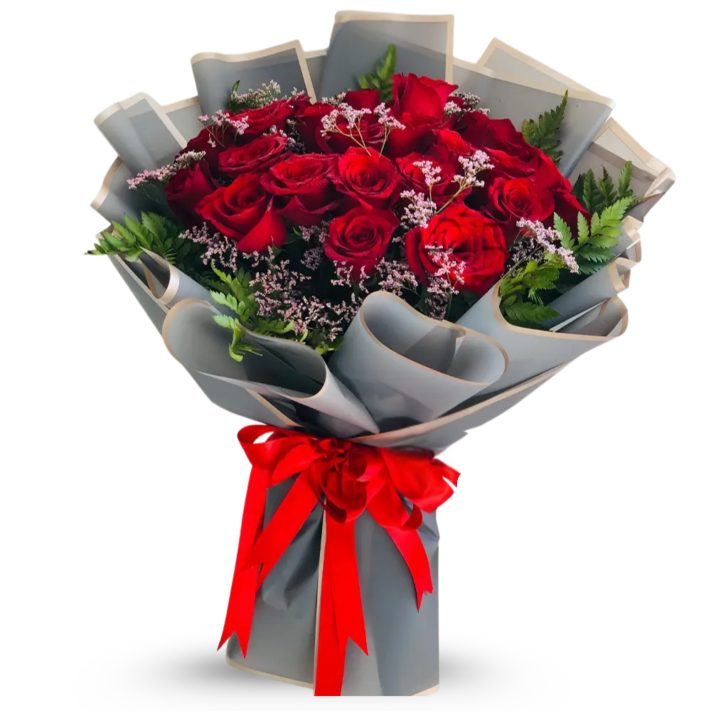 30 Red Roses Bouquet with Green Fillers