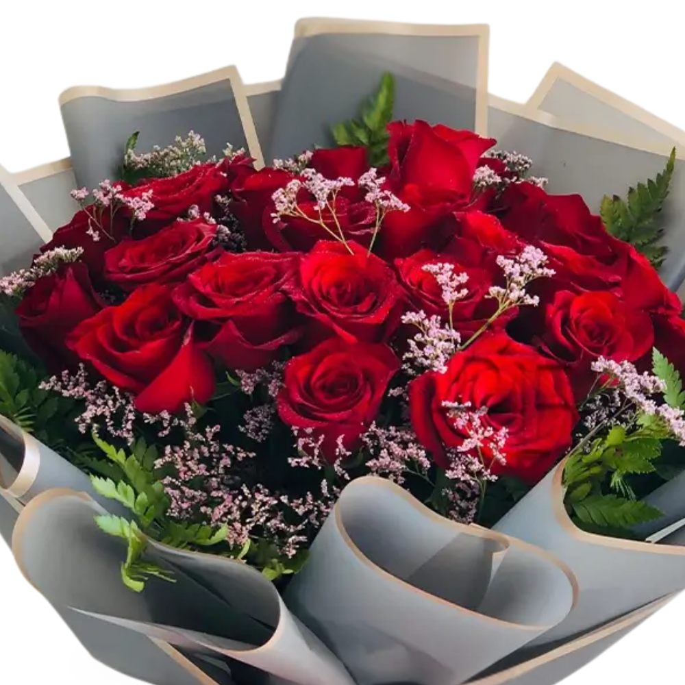 30 Red Roses Bouquet with Green Fillers