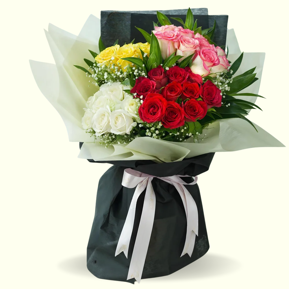 40 Mixed Roses with Baby's Breath