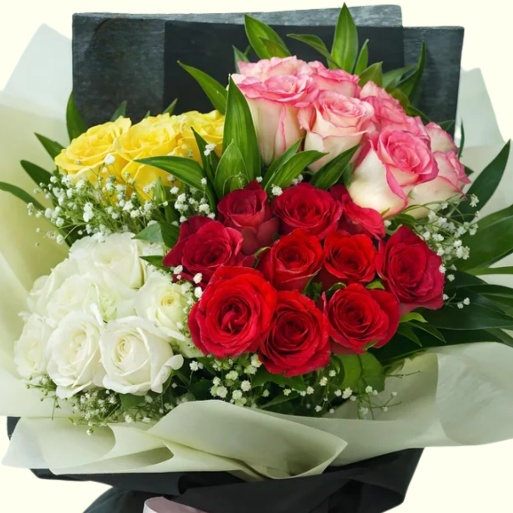 40 Mixed Roses with Baby's Breath