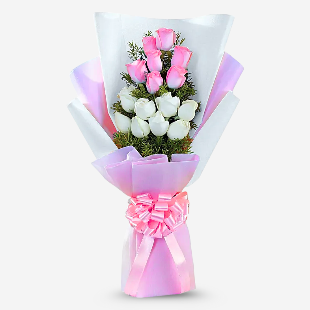Soft Blooming 15 Pink & White Roses