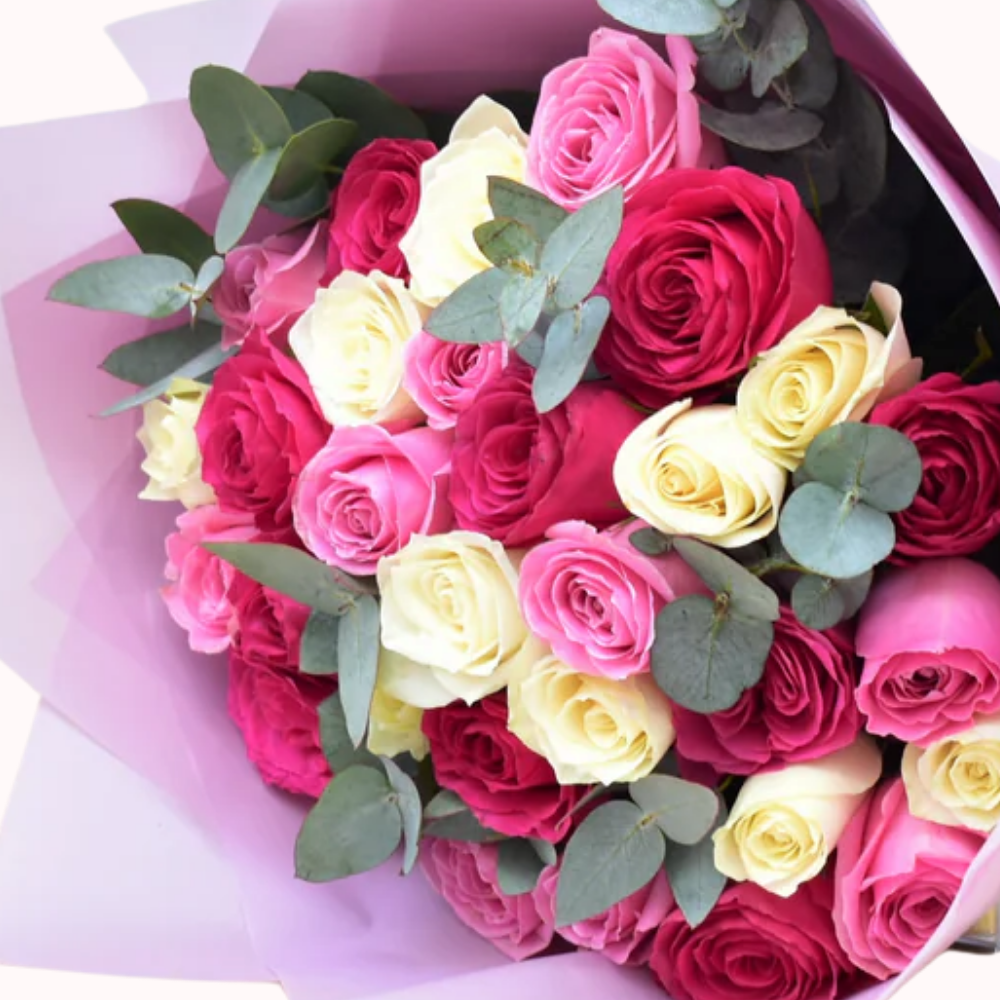 30 Mixed Roses - Red, Pink & White