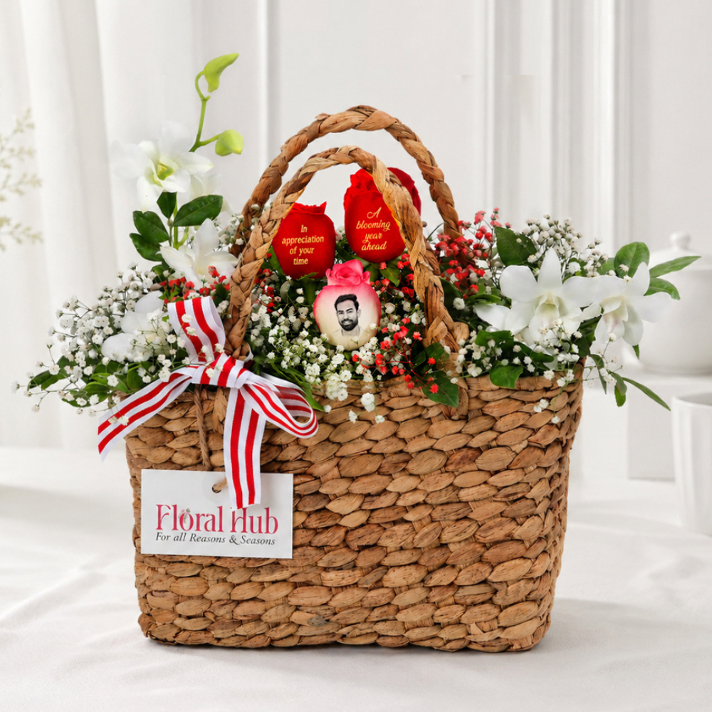 Premium Floral Desk Arrangement with Personalized Rose
