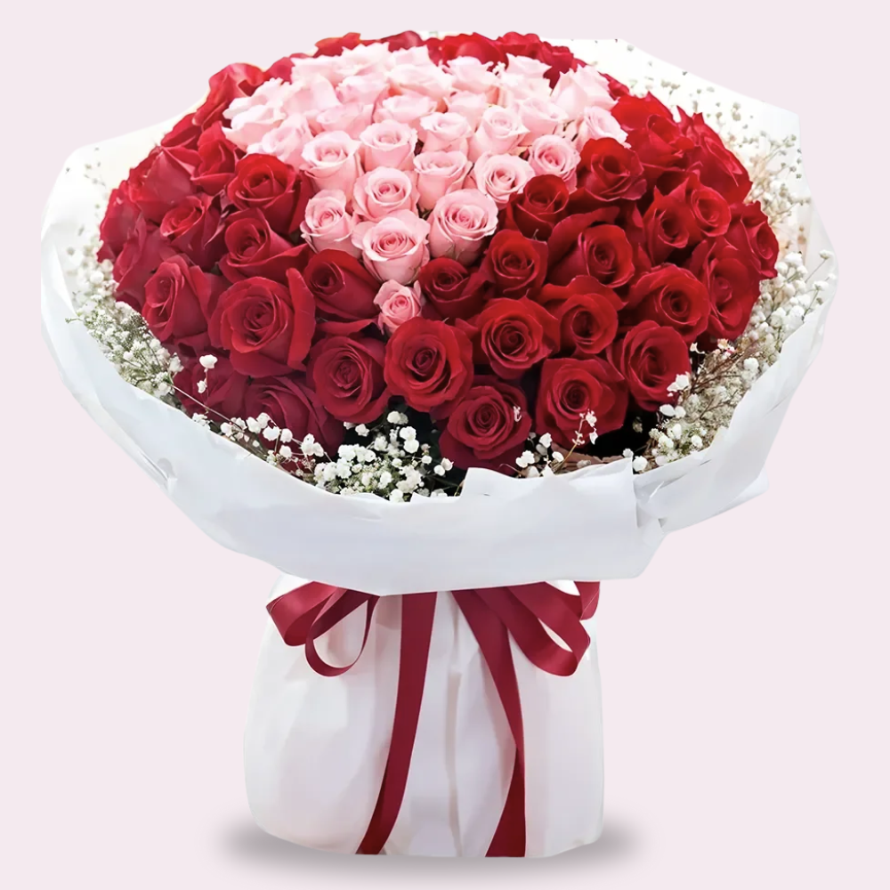 75 Red & 25 Pink Roses – Pure Love Bouquet