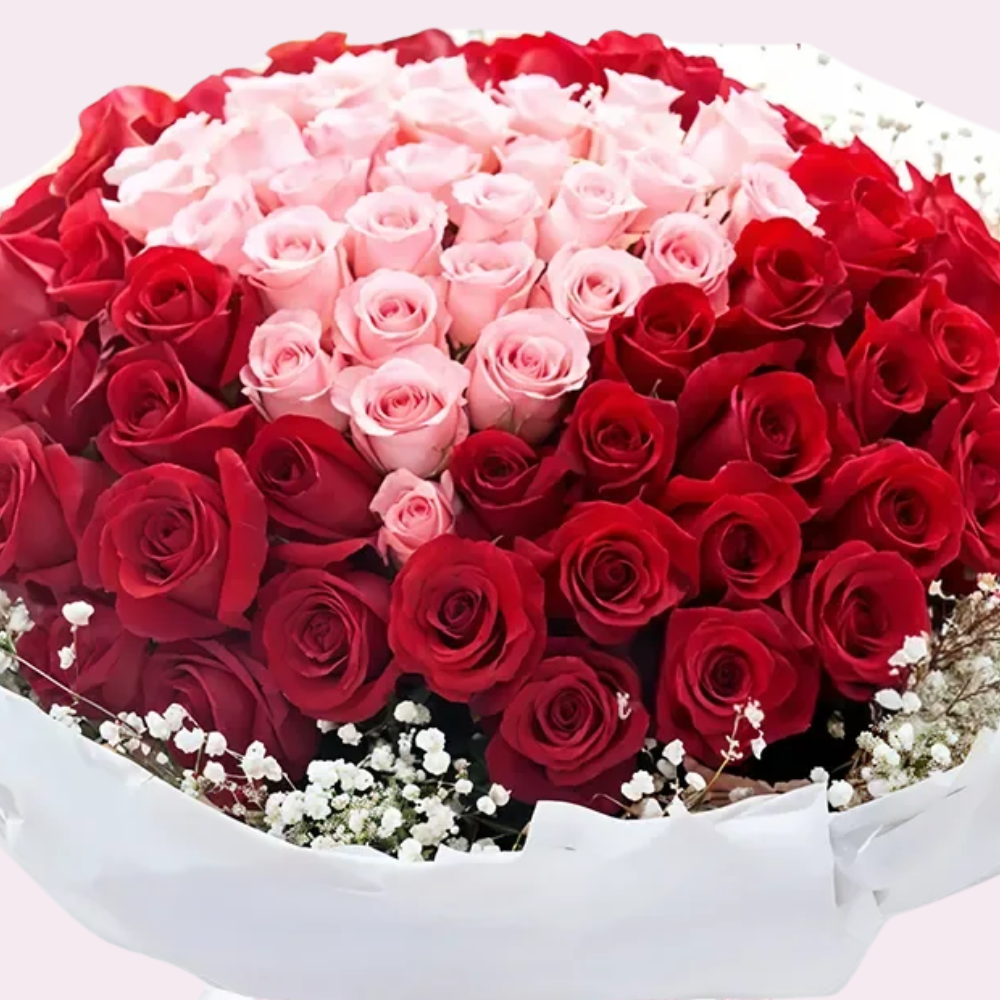 75 Red & 25 Pink Roses – Pure Love Bouquet