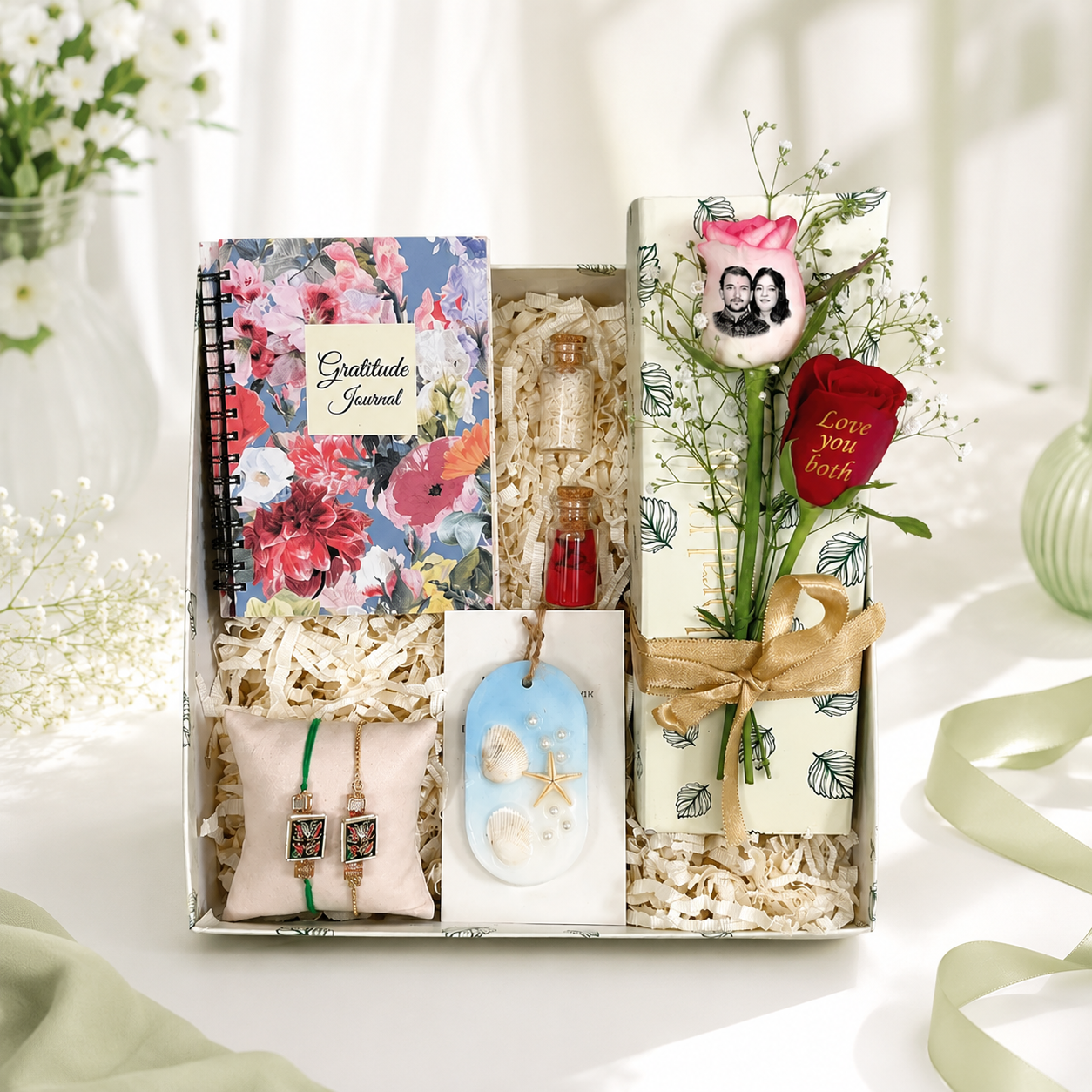 Bhaiya Bhabhi Rakhi Box with Journal, Photo Rose & More