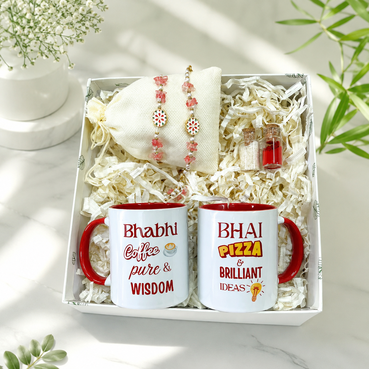 Bhaiya Bhabhi Rakhi Gift Box with Printed Mug Set & Roli Chawal