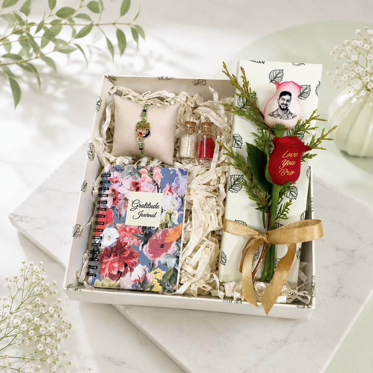 Bro Bond Rakhi Box with Journal & Personalized Rose