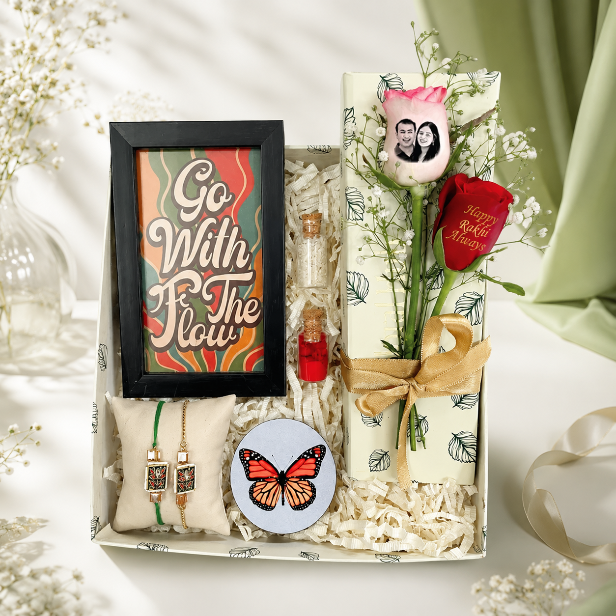 Bro Code Rakhi Box – Funny Frame, Magnet & Photo Roses for Bhaiya Bhabhi