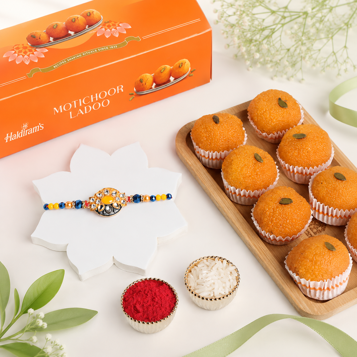Delightful Beaded Rakhi with Motichoor Ladoo