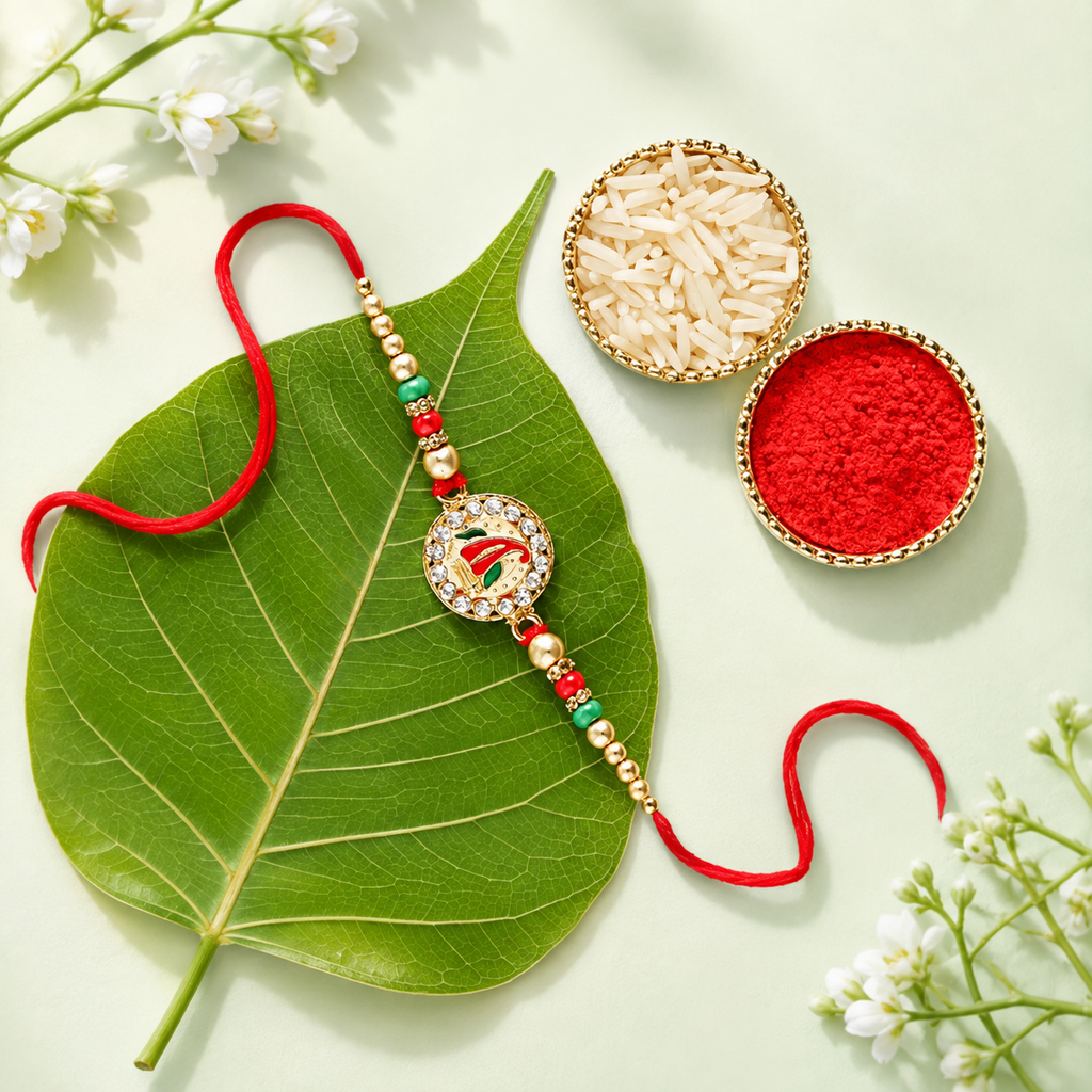 Elegant Ganesha Rakhi with Rice and Kumkum