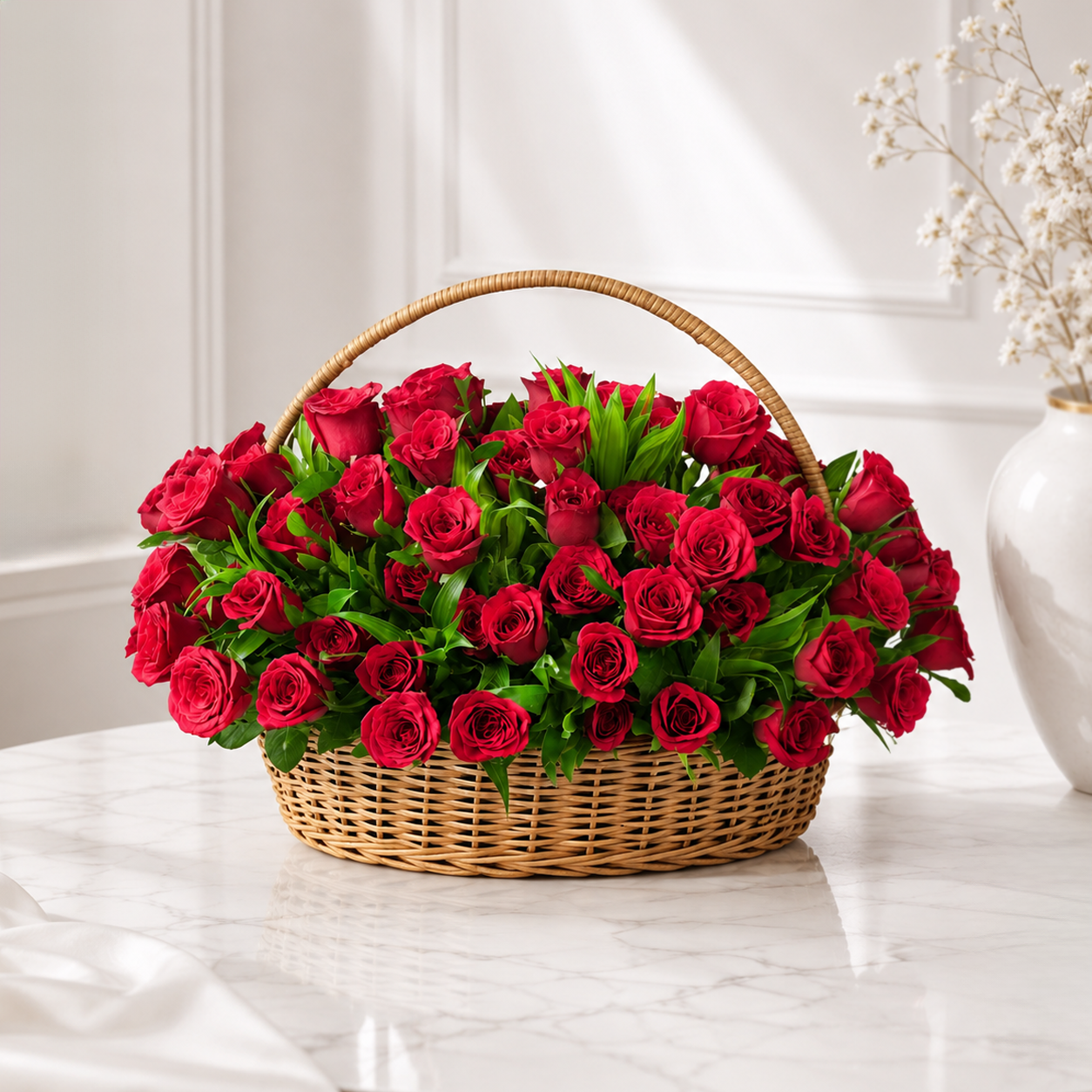 100 Love Roses Basket Arrangement