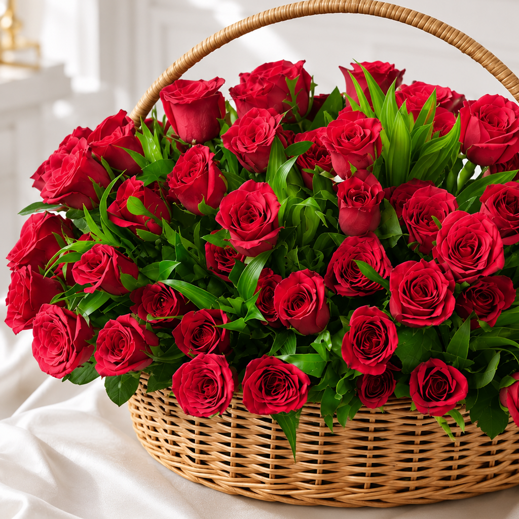 100 Love Roses Basket Arrangement