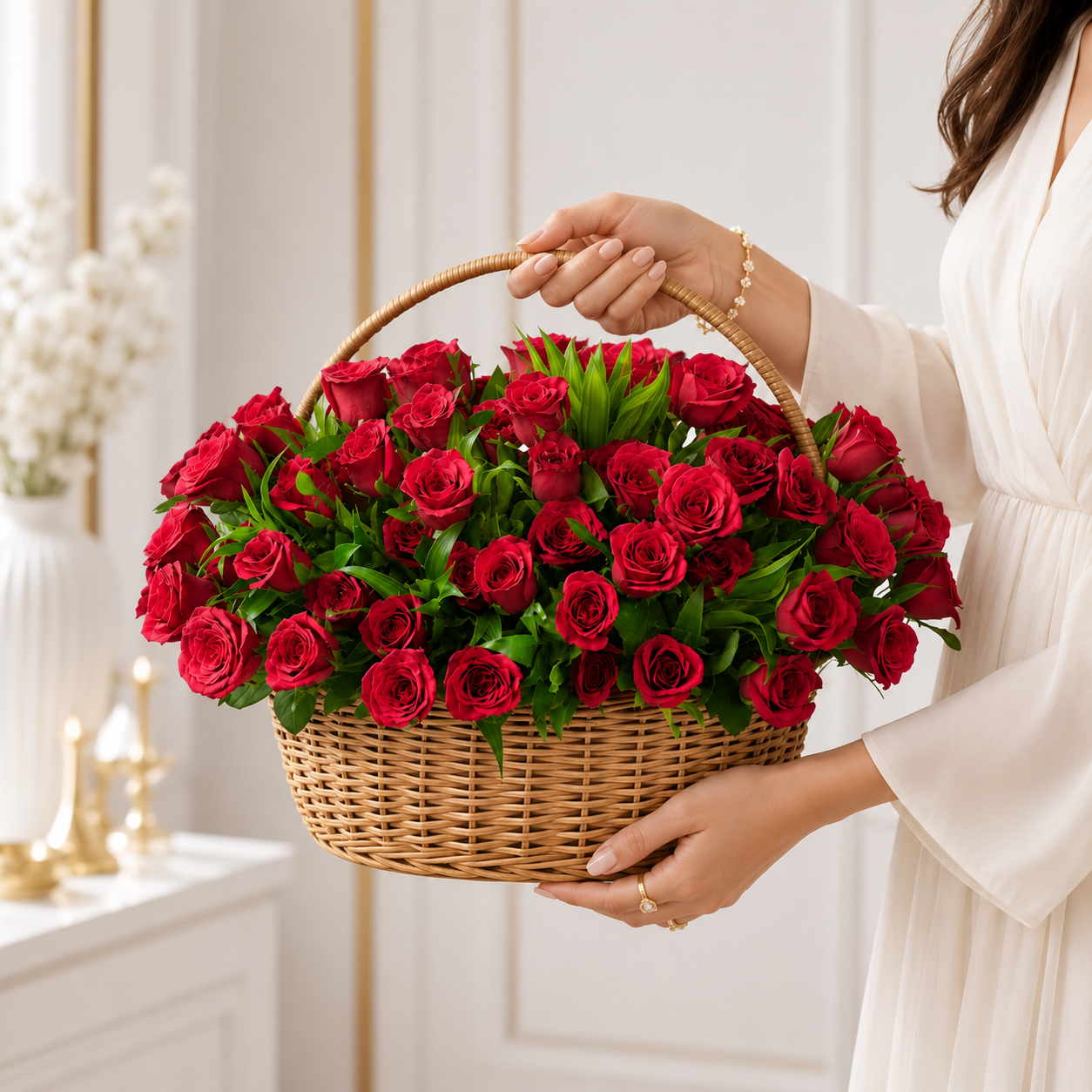 100 Love Roses Basket Arrangement