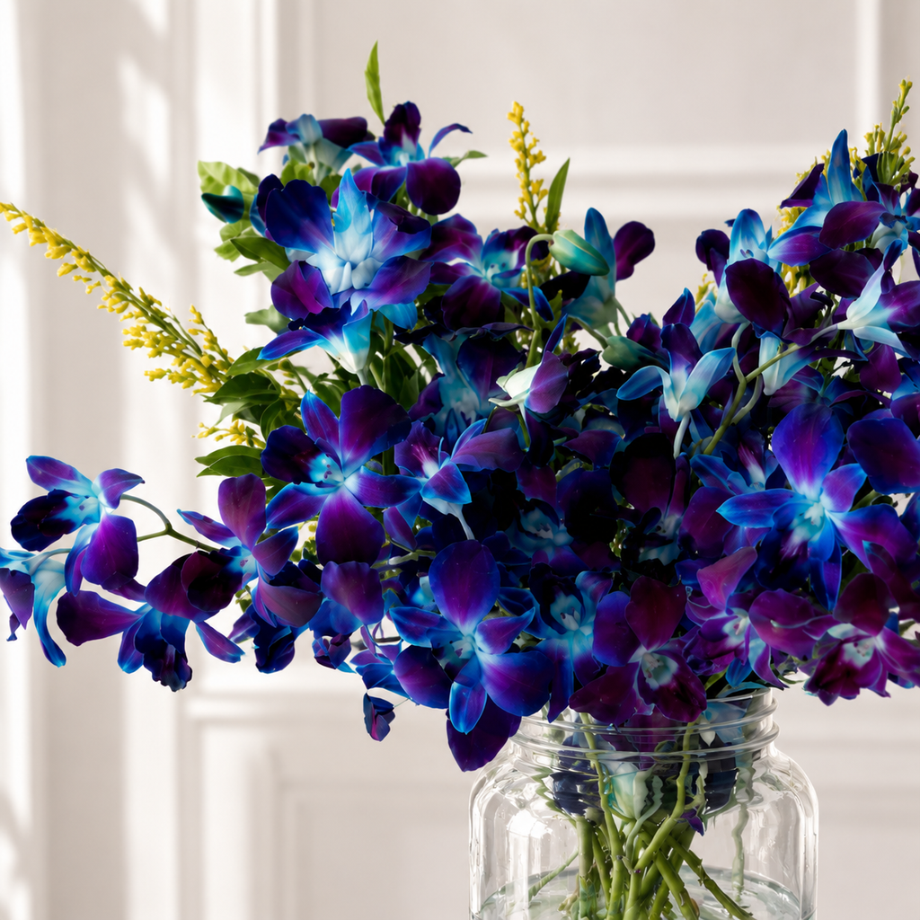 Exquisite 10-Stem Blue  Orchid in Mason Jar