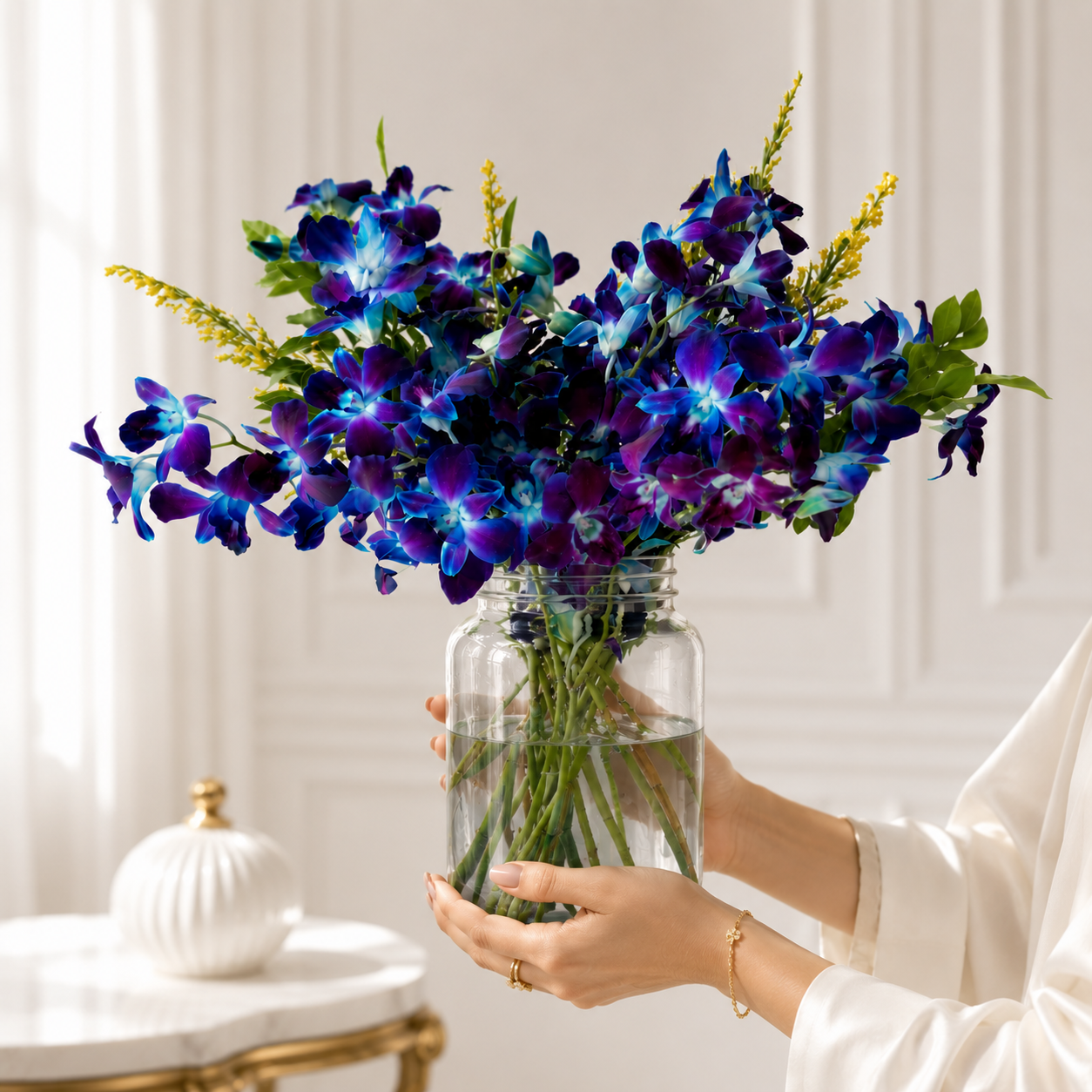 Exquisite 10-Stem Blue  Orchid in Mason Jar