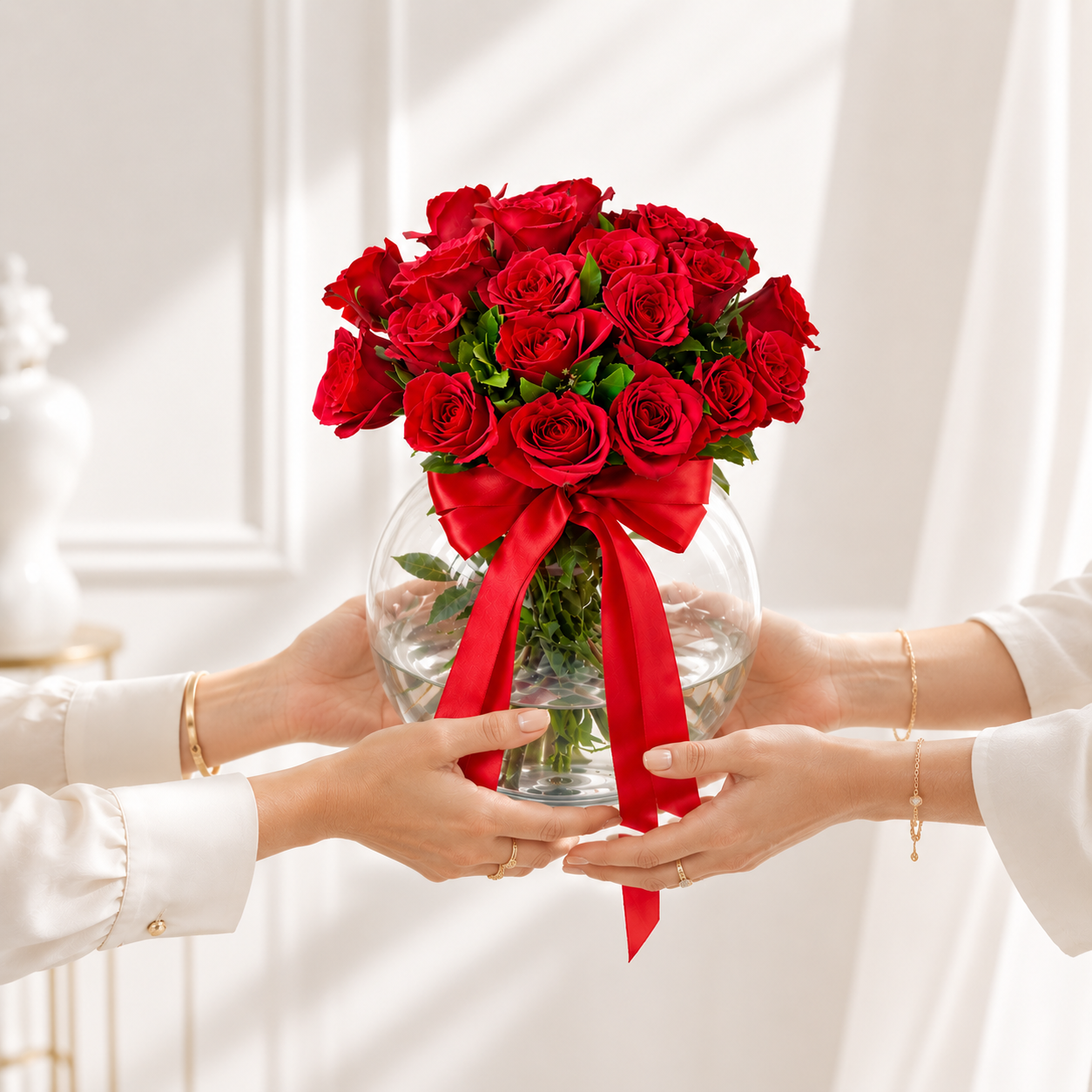 20 Red Roses in Glass Vase