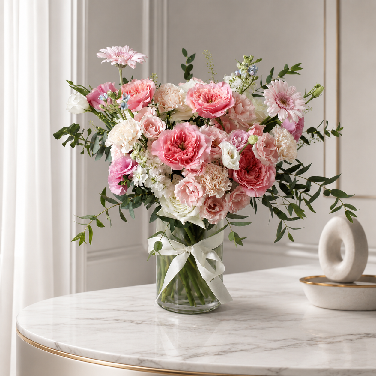 25 Assorted Light Pink Flowers in Elegant Arrangement