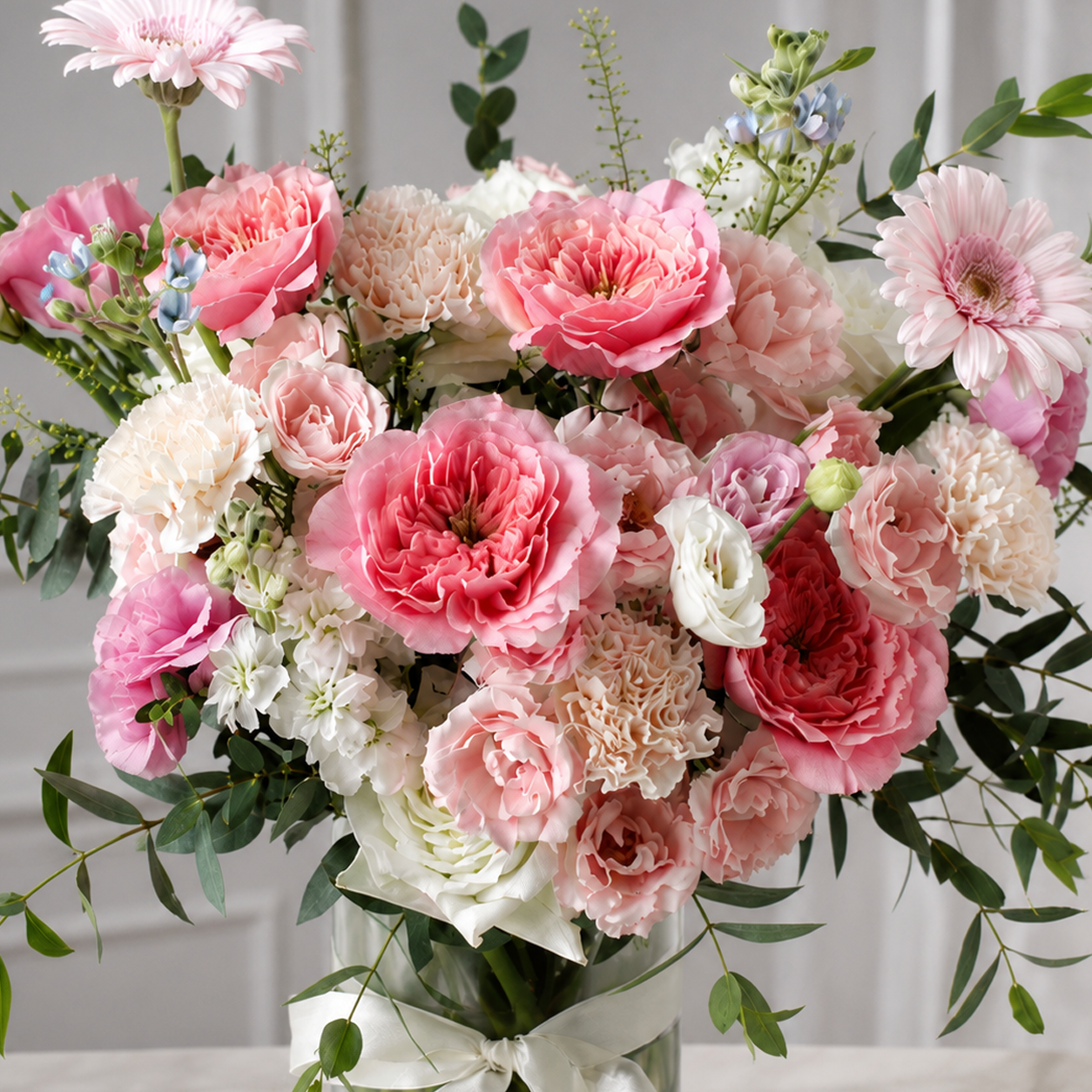 25 Assorted Light Pink Flowers in Elegant Arrangement
