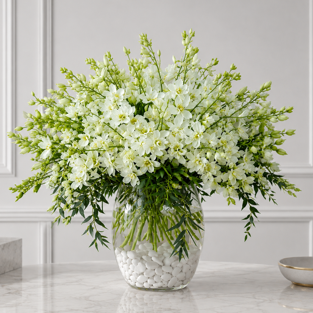 40-Stem White Orchid Bouquet in Glass Vase