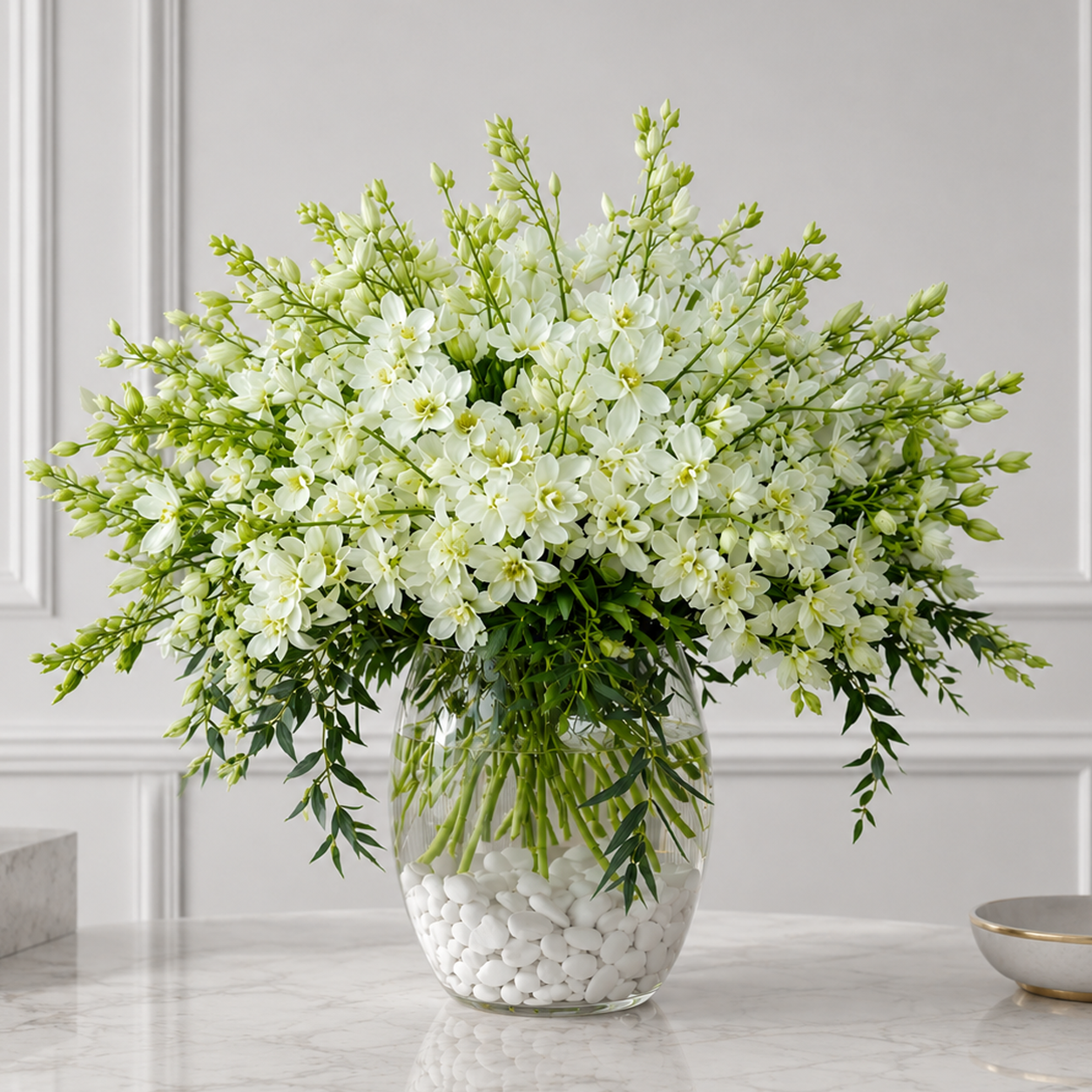 40-Stem White Orchid Bouquet in Glass Vase