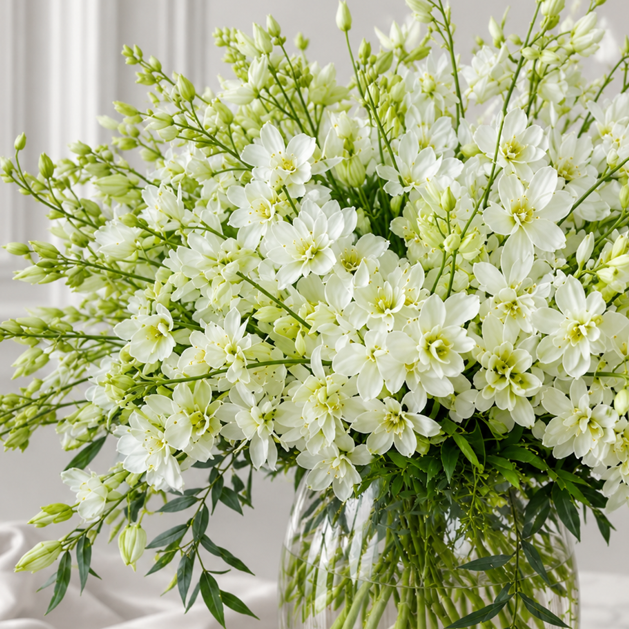 40-Stem White Orchid Bouquet in Glass Vase