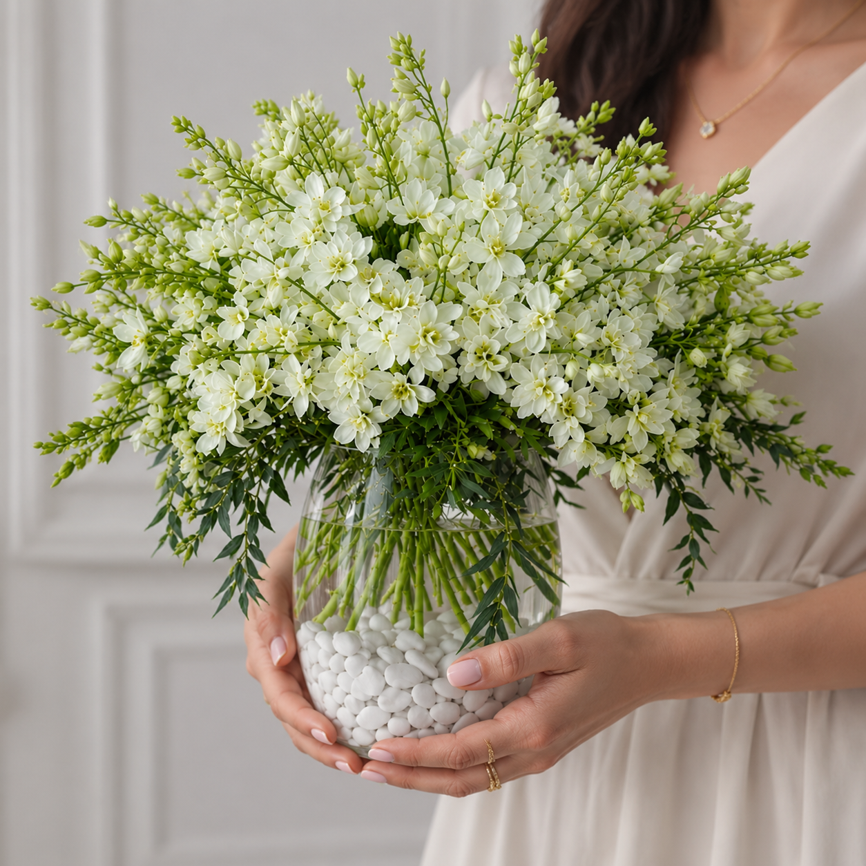 40-Stem White Orchid Bouquet in Glass Vase