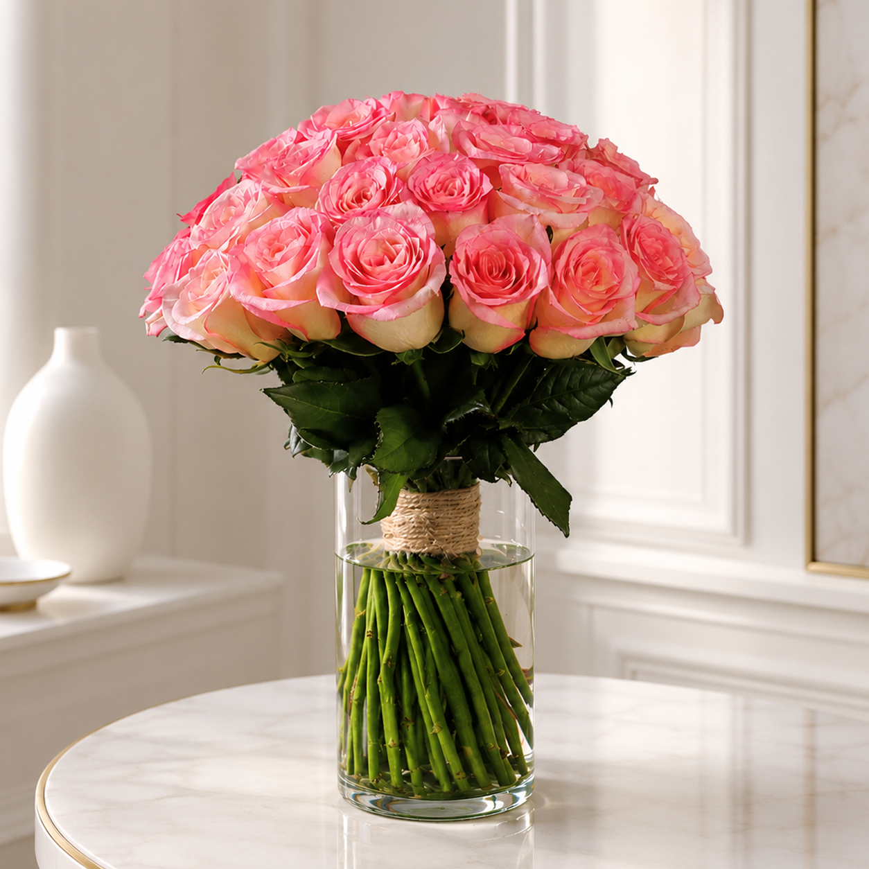 Aqua Pink Roses in a vase bouquet