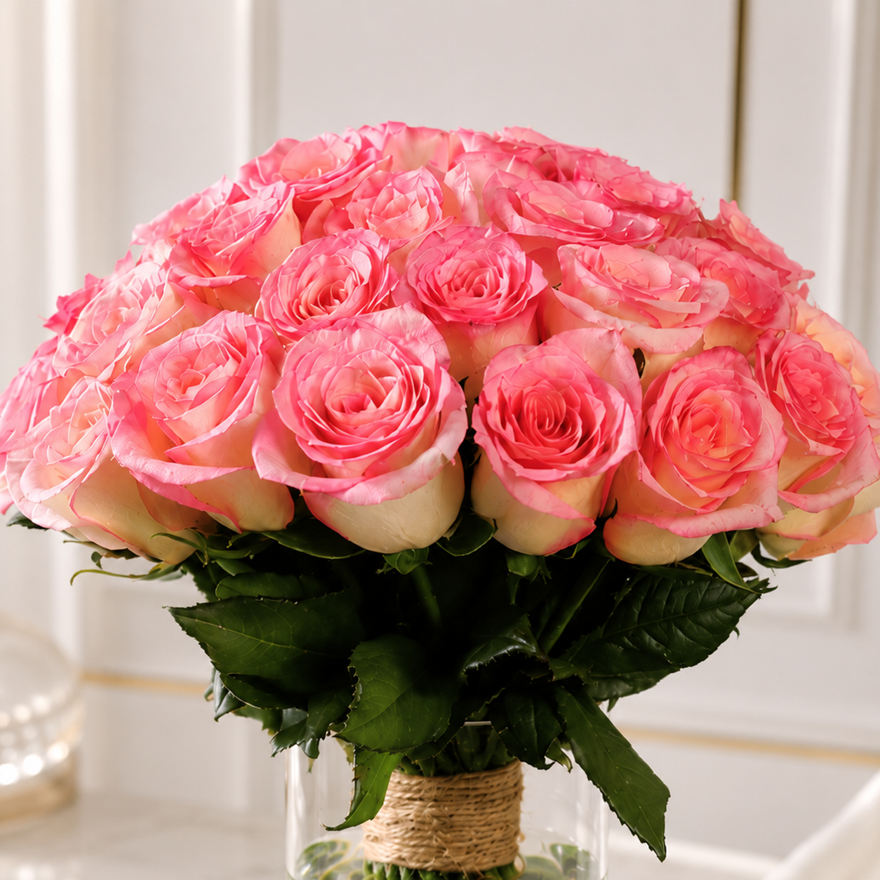 Aqua Pink Roses in a vase bouquet