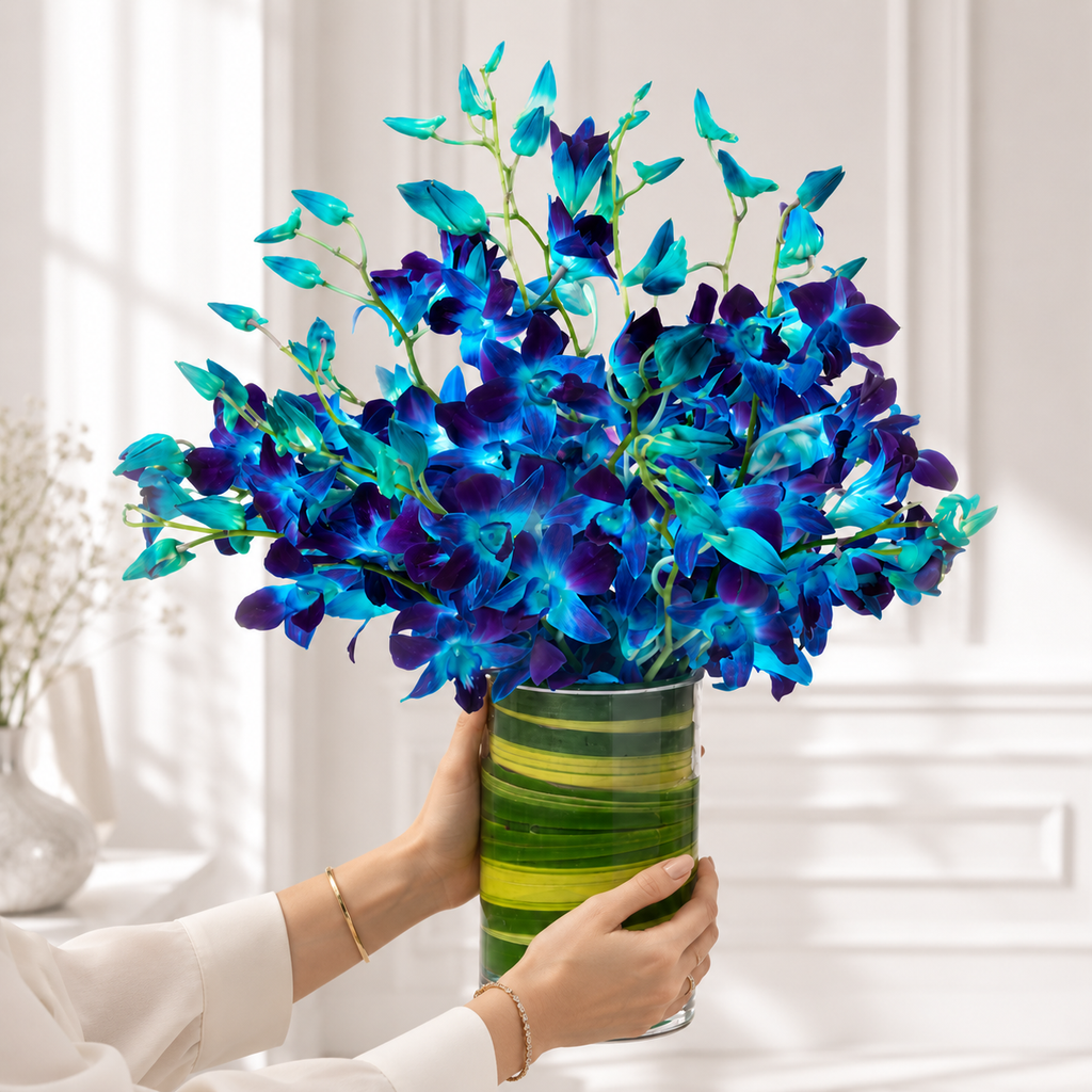 Exquisite Blue Orchid Bouquet - 10 Stems