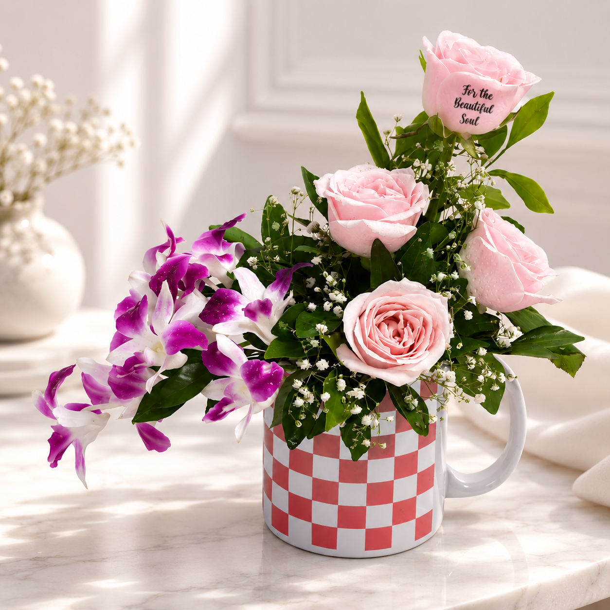 Enchanted Rose and Orchid Mug Arrangement