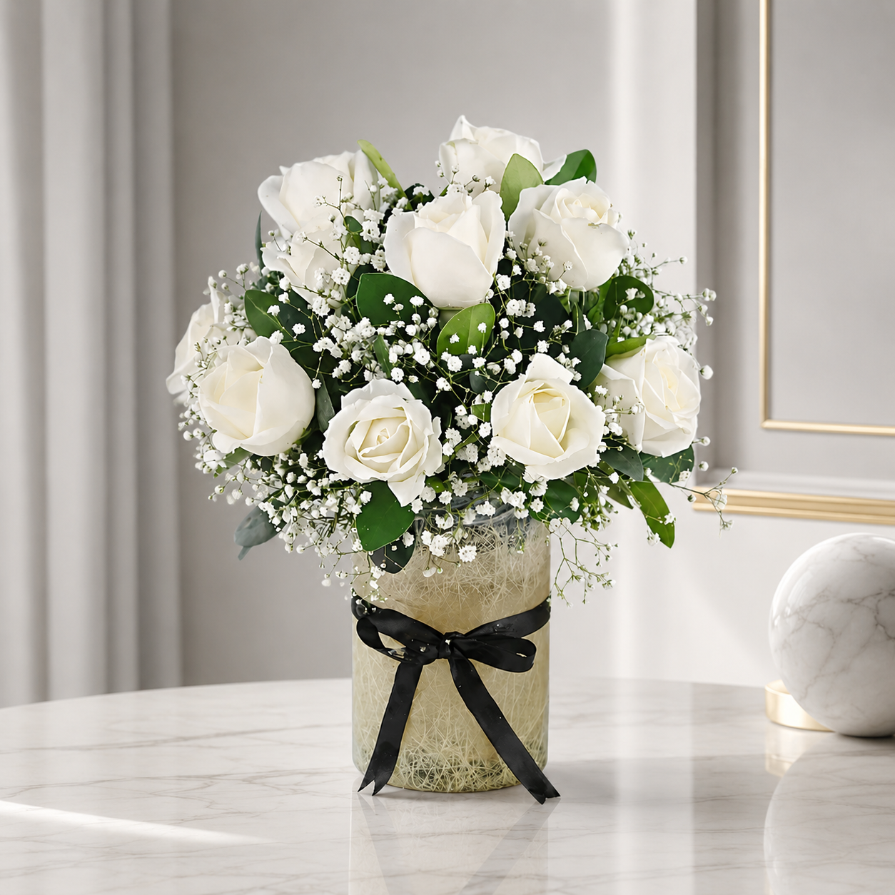 Graceful White Rose Vase Arrangement