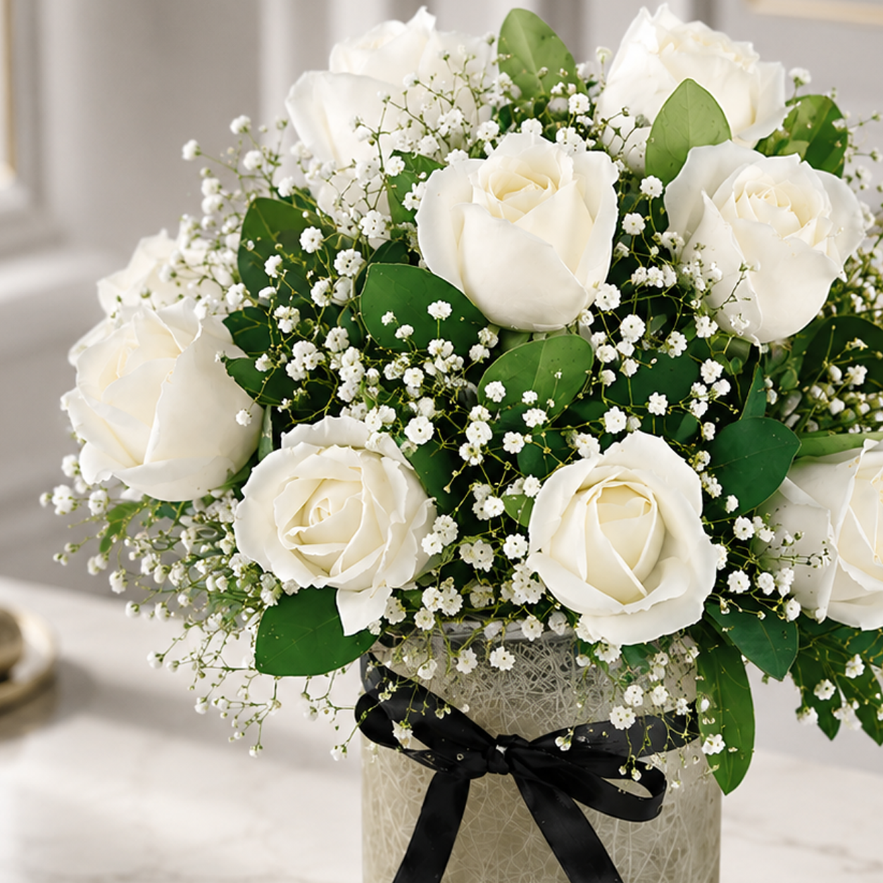 Graceful White Rose Vase Arrangement