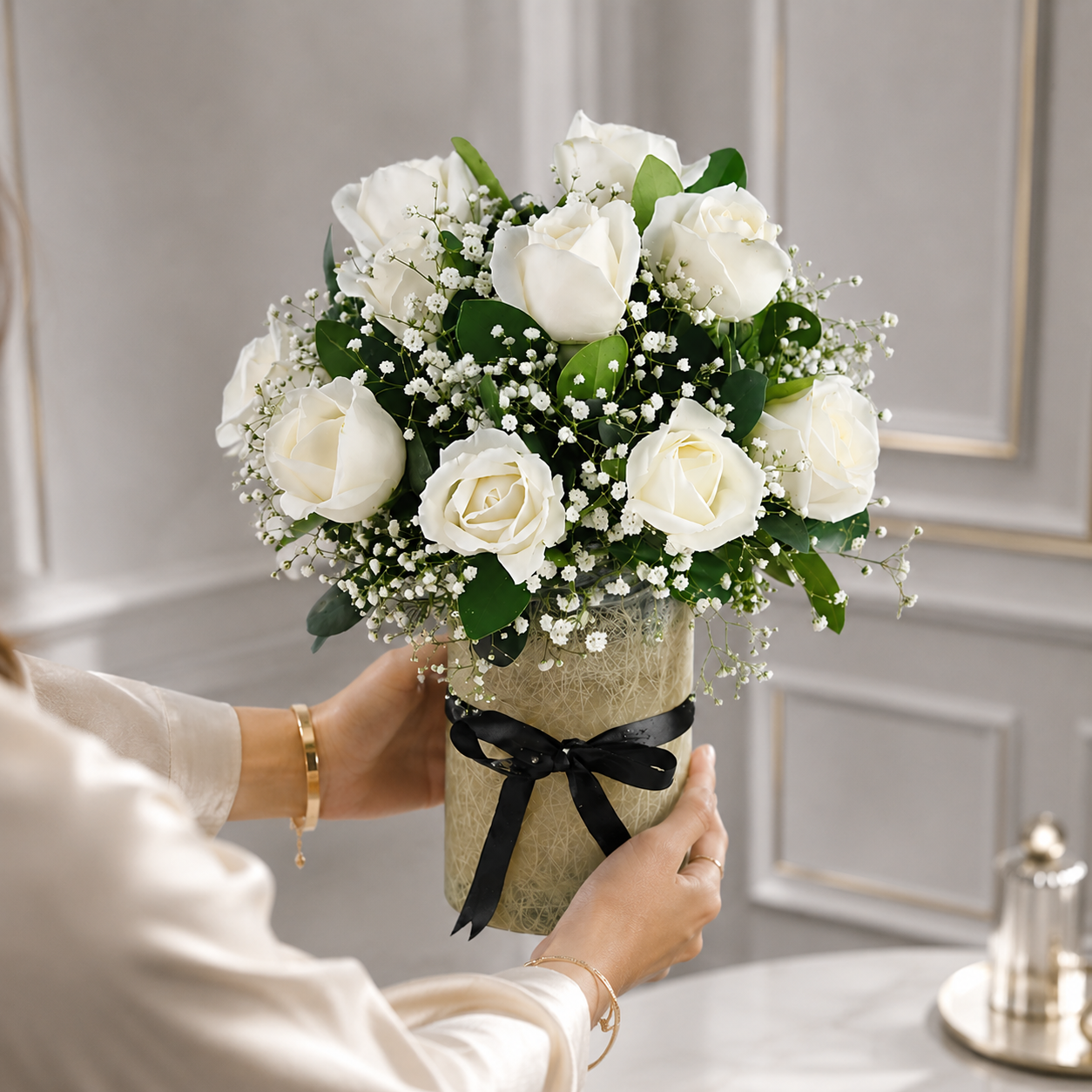 Graceful White Rose Vase Arrangement