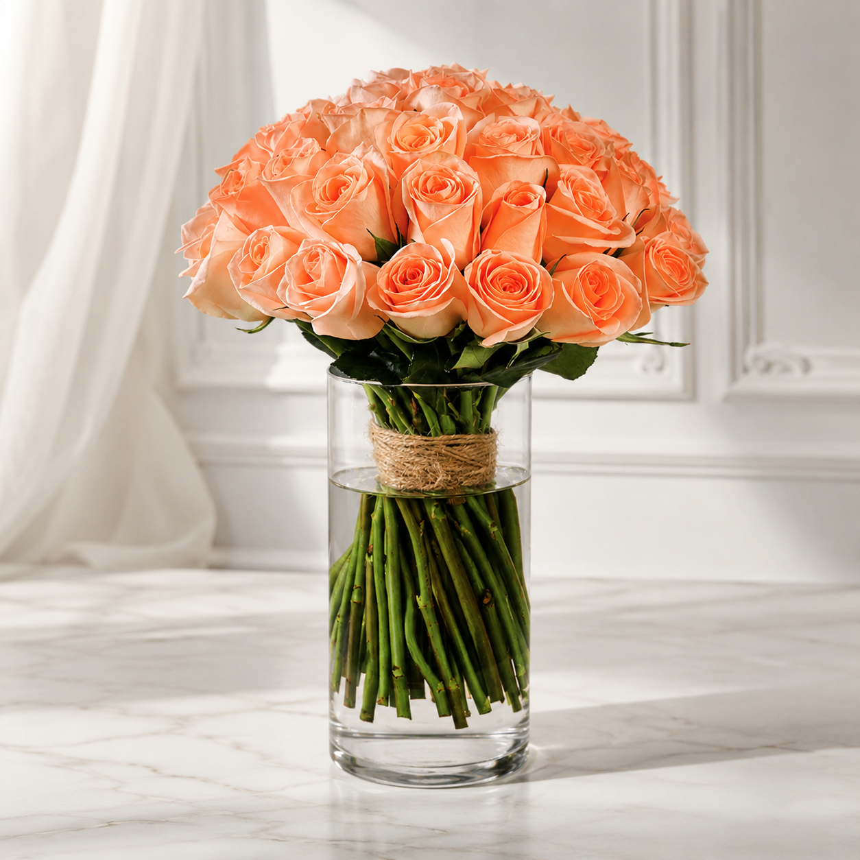 Premium Peach Roses in a vase
