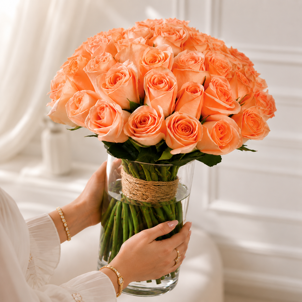Premium Peach Roses in a vase