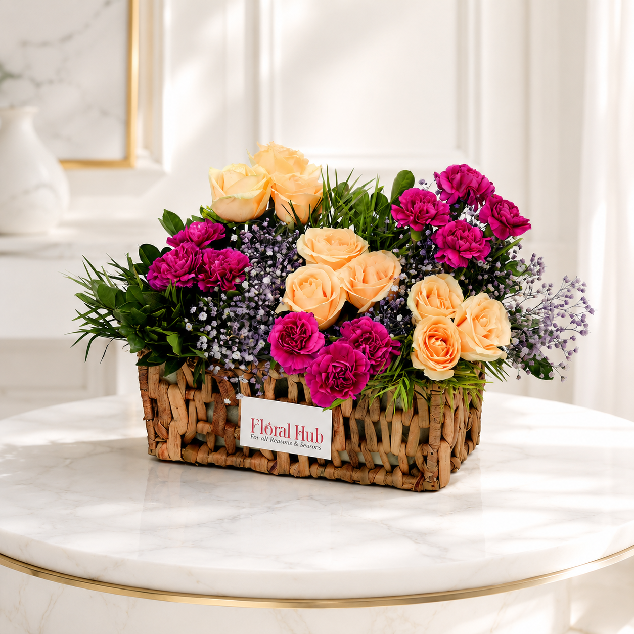Purple flowers in a  Basket
