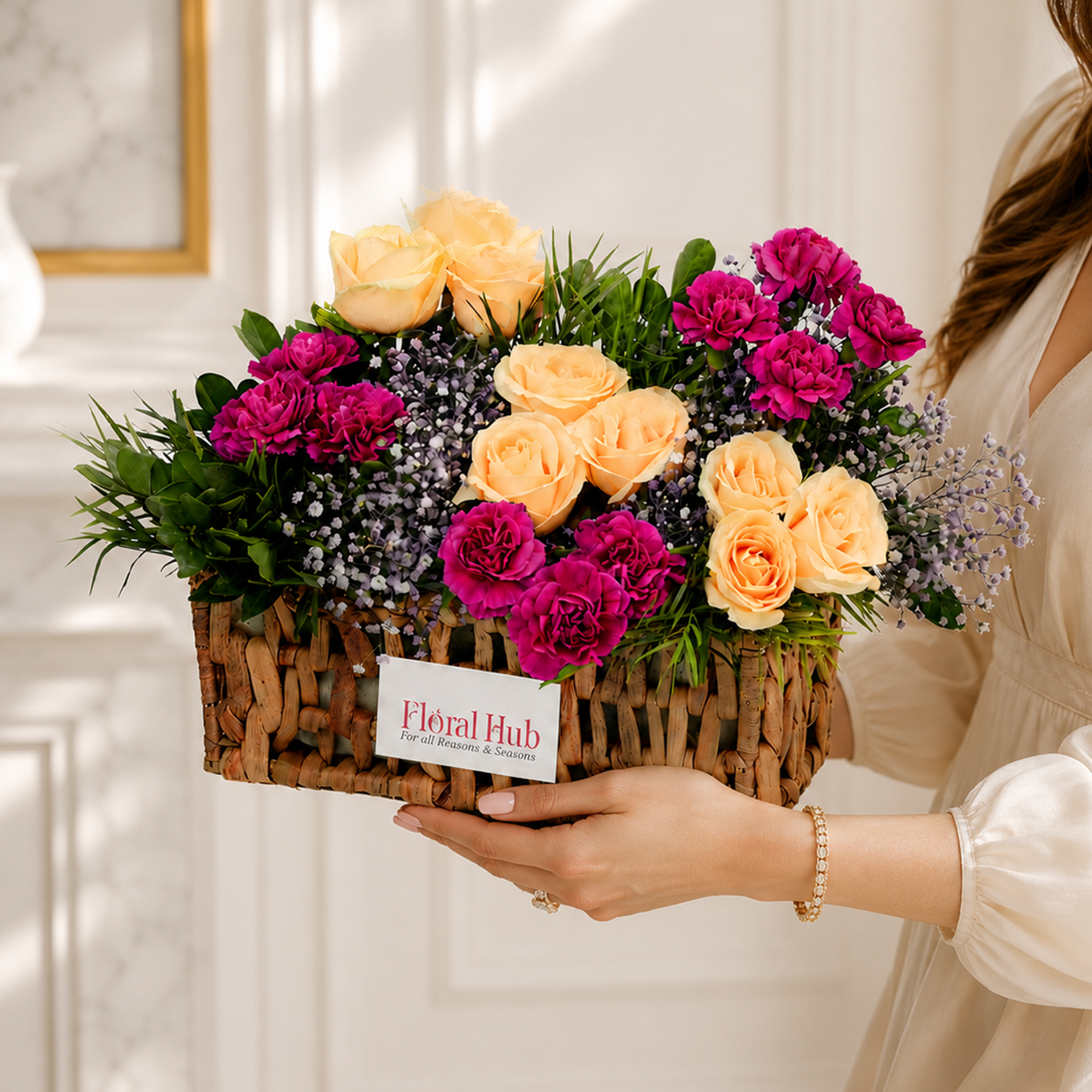 Purple flowers in a  Basket