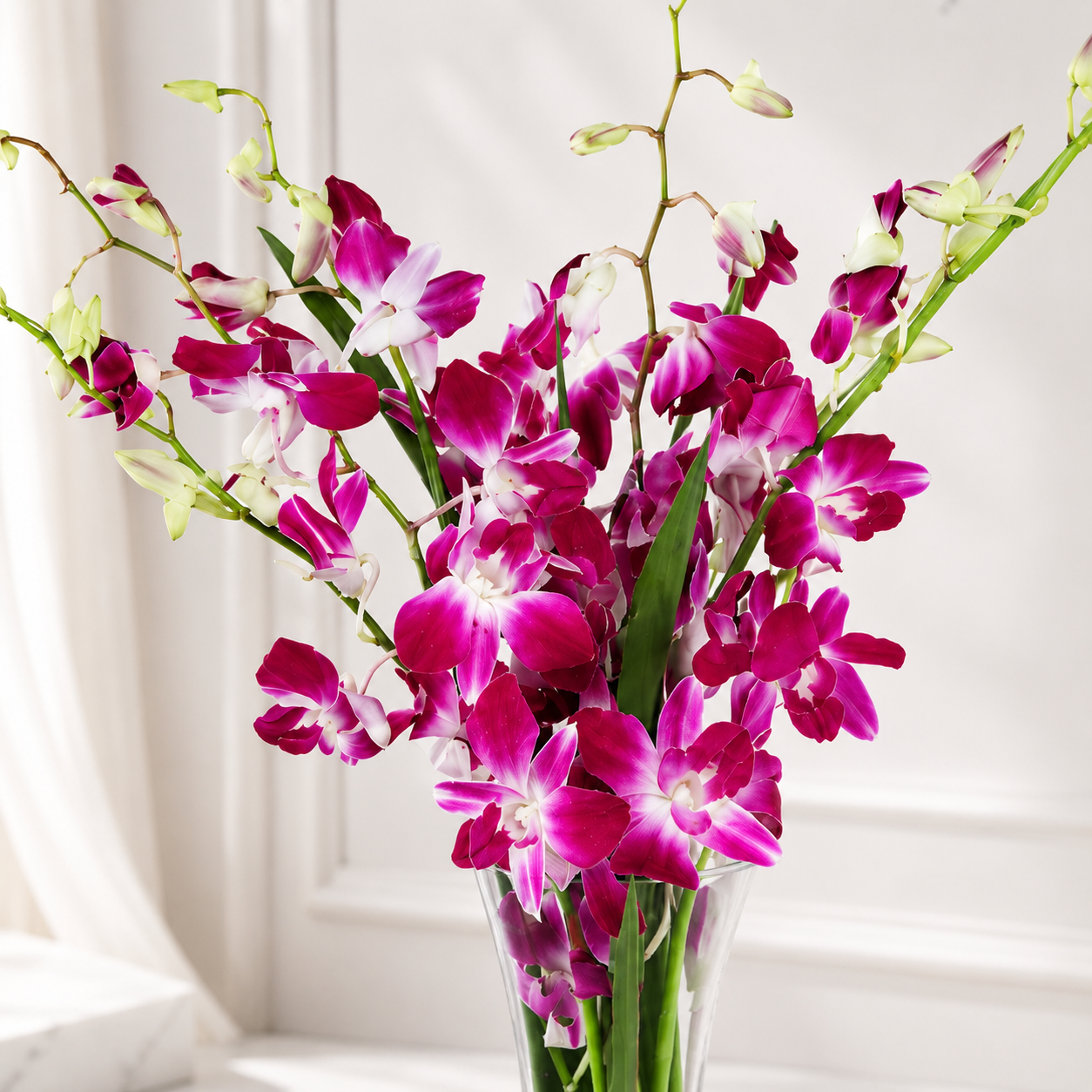 Elegant Purple Orchid Glass Vase Arrangement