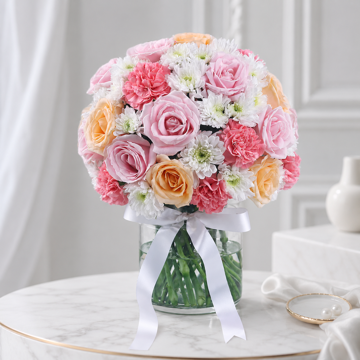 Pastel Rose & Carnation Flower Vase - 35 to 40 Blooms