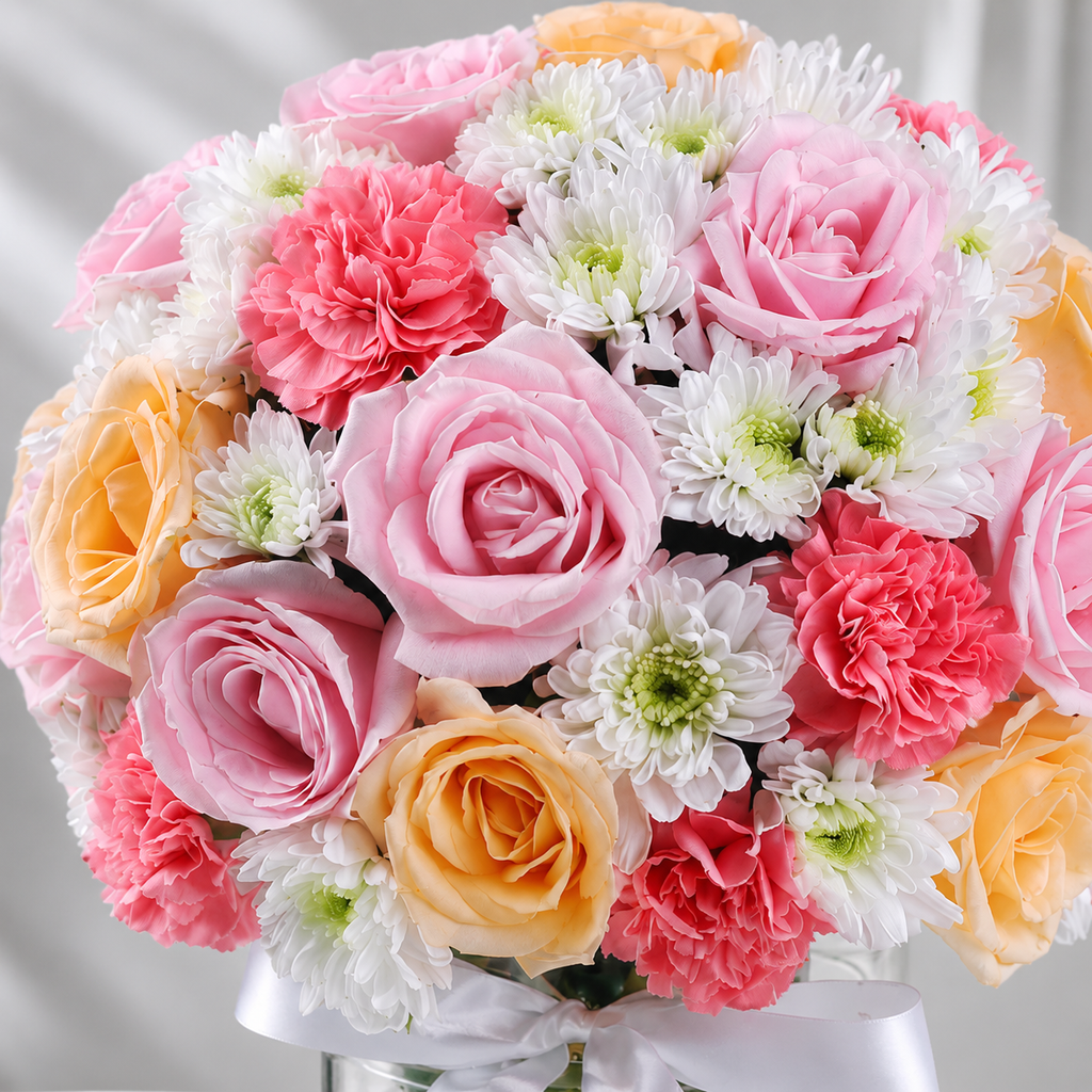 Pastel Rose & Carnation Flower Vase - 35 to 40 Blooms