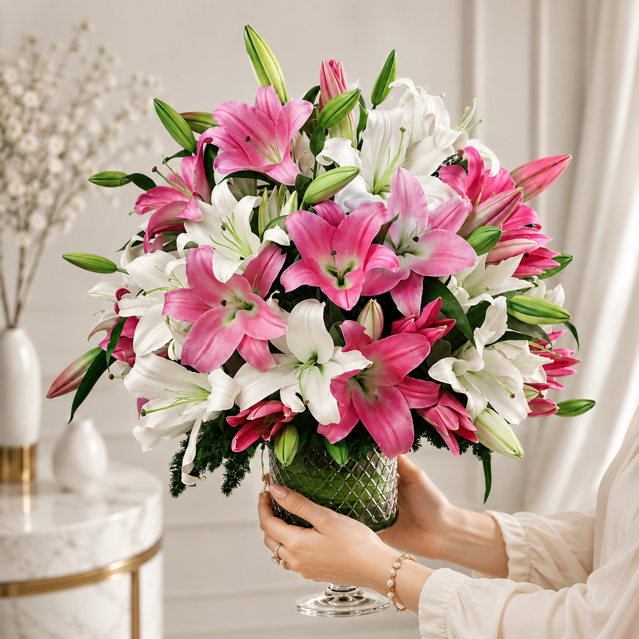 Fresh Pink & White Lily Bouquet for All Occasions